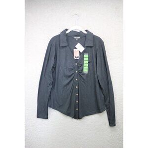 Steve Madden Long Sleeve Black Ribbed Button Up Blouse-Size Large-New with Tags